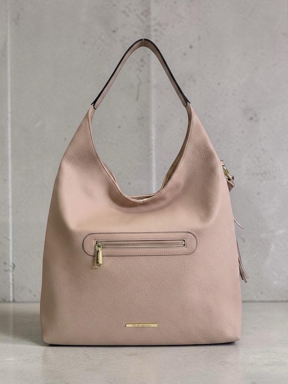Steve Madden Blush Pebbled Leather Hobo Bag with Gold Hardware